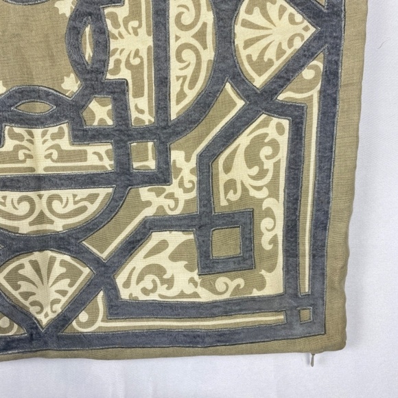 Z Gallerie Euro Pillow Cover Sham Set (2) Linen Cotton 22 X 22 Blue Taupe Cream - Picture 5 of 11